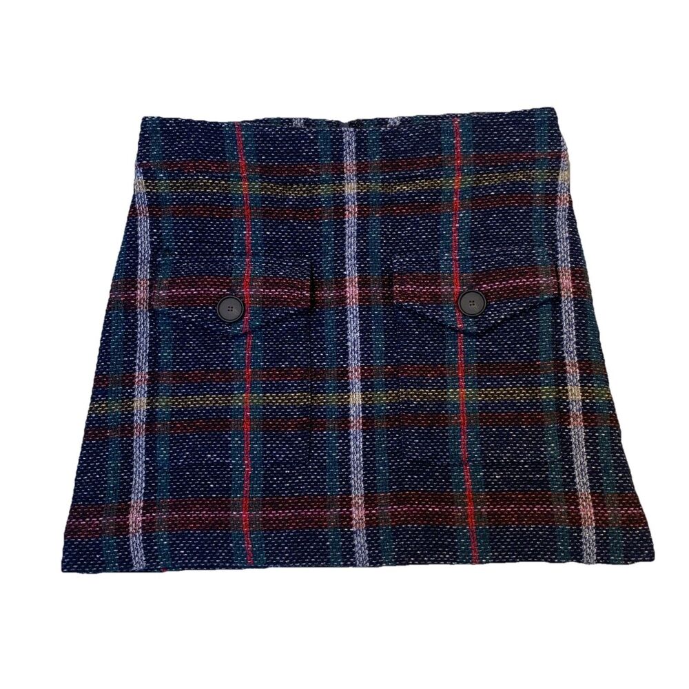 Veronica Beard‎ Women's Plaid Mini Skirt Blue Multicolor Cotton Blend Preppy 2